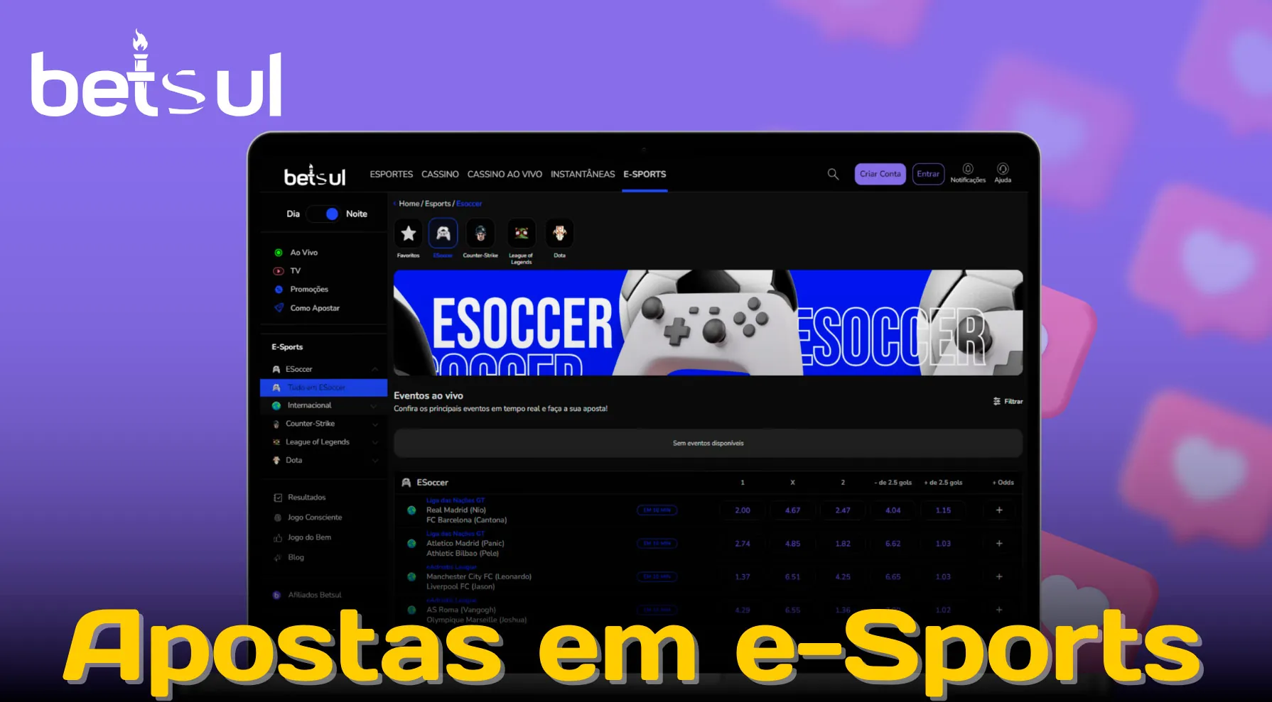 Como apostar em eSports no site betsul